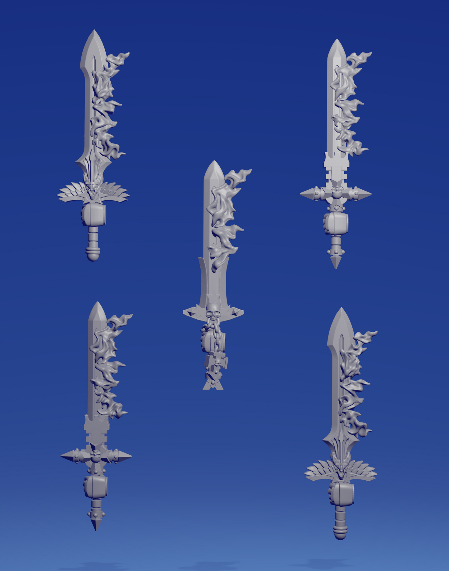 Left flaming swords x 5 ~ Greytide Studio