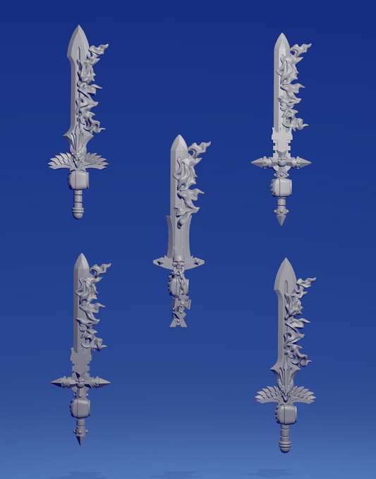Left flaming swords x 5 ~  Greytide Studio